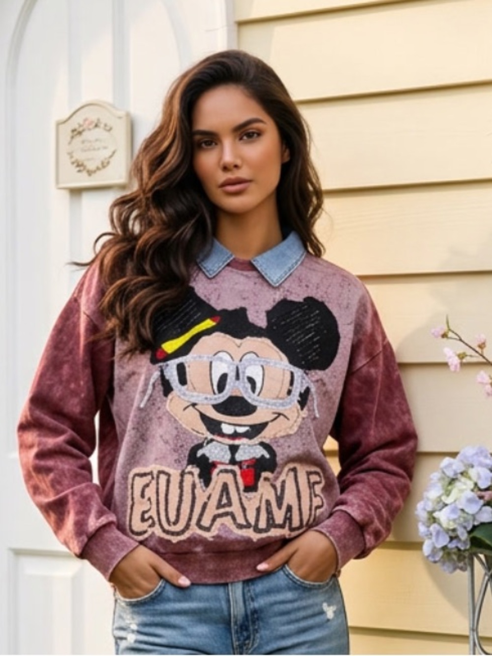 Maroon Graphic Bomber-Style Sweatshirt Jacket